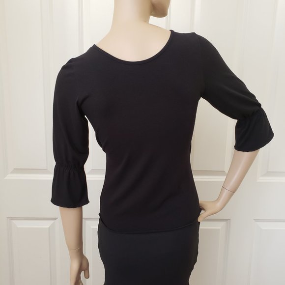 Adjustable Lace Up 3/4 Sleeve Surplice Shirt SZ S Black - Picture 4 of 7